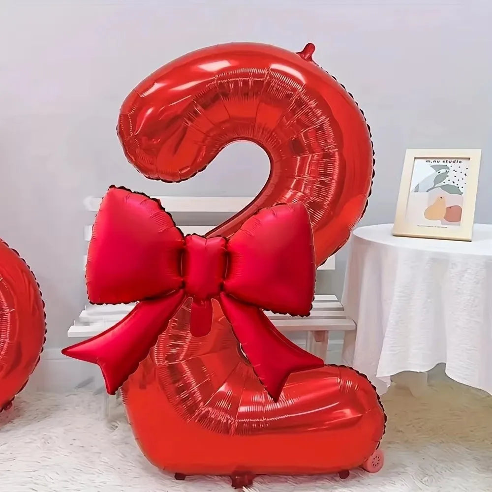 32" Red Number Foil Balloons 0-9 with Bowknot | Party Decor Party Foil Balloon Nixie