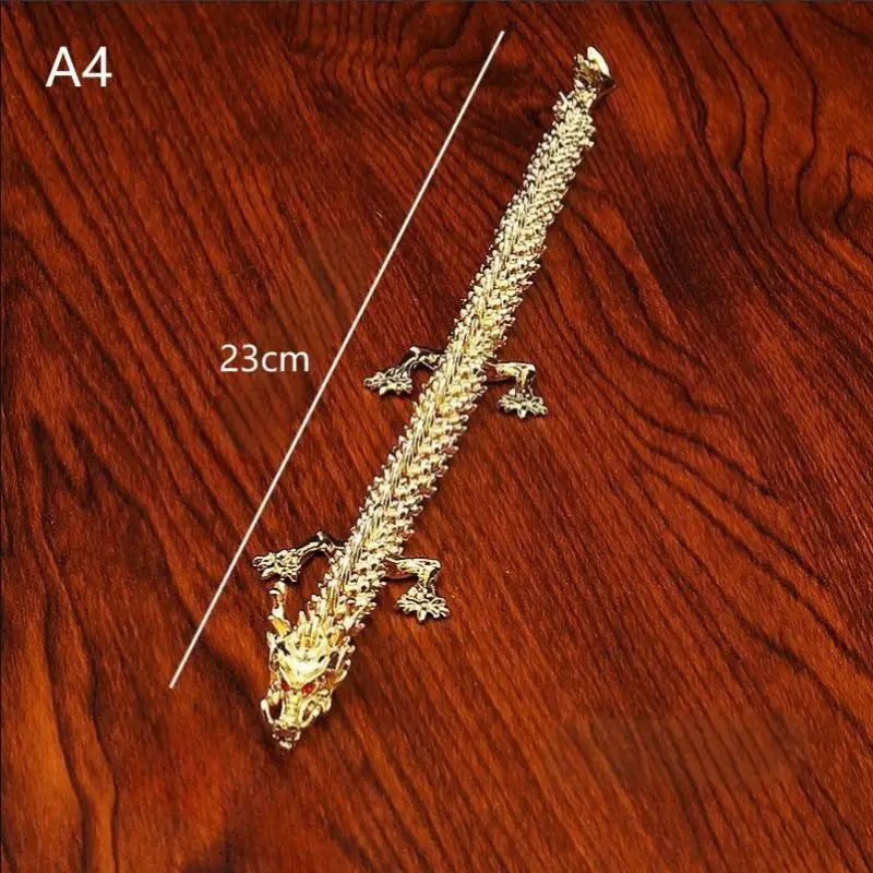 Poseable Golden Dragon Alloy Statue – Chinese Loong Desk Ornament
