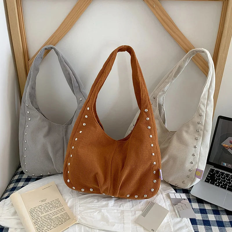 Women's Vintage Corduroy Shoulder Bag | Rivet Underarm Handbag