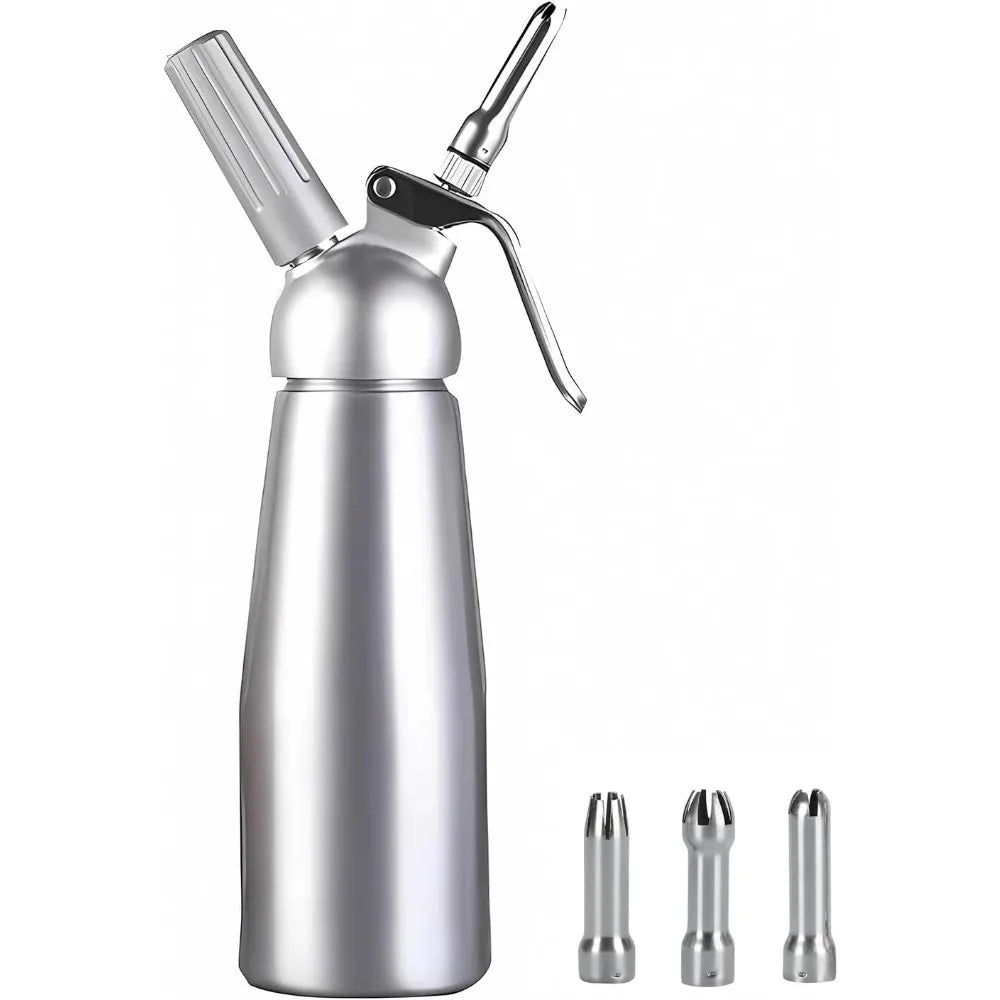 FEB.WIND 500ml Aluminum Cream Gun & Stainless Foam Dispenser Cream Foam Dispenser Nixie Silver