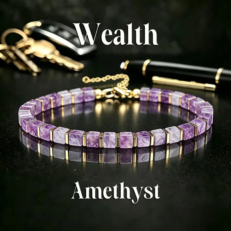 Natural Amethyst & Blue Chalcedony Stretch Bracelet | Boho