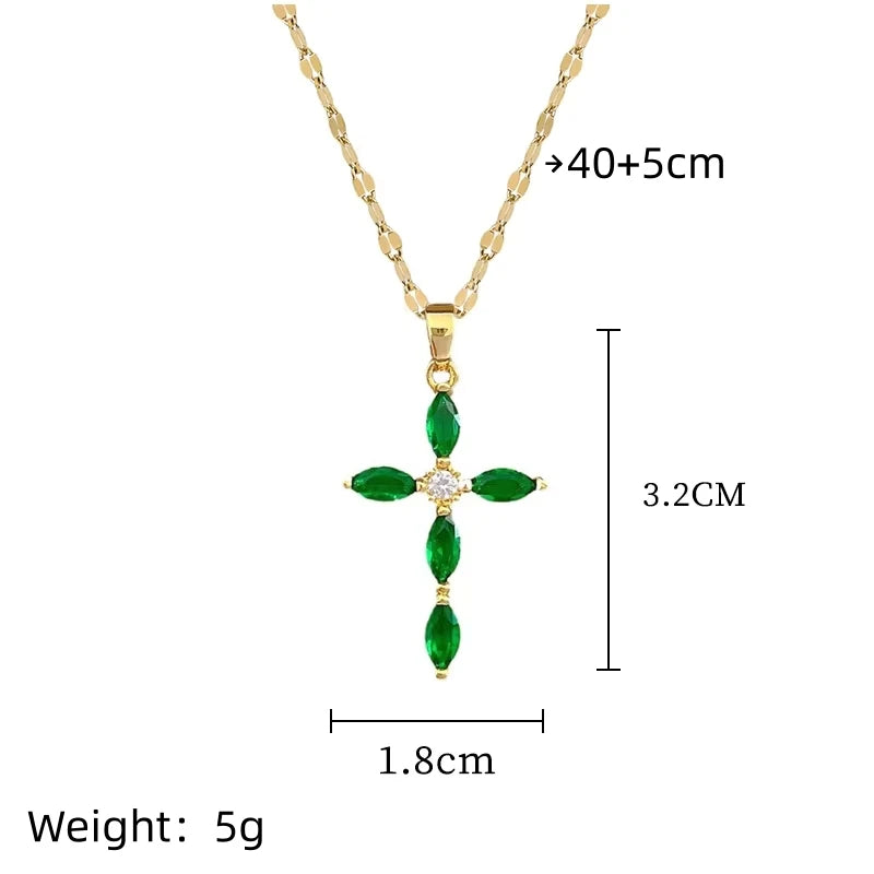Gold Cross Pendant Necklace – Zircon & Stainless Steel for Women Pendant Necklace Nixie
