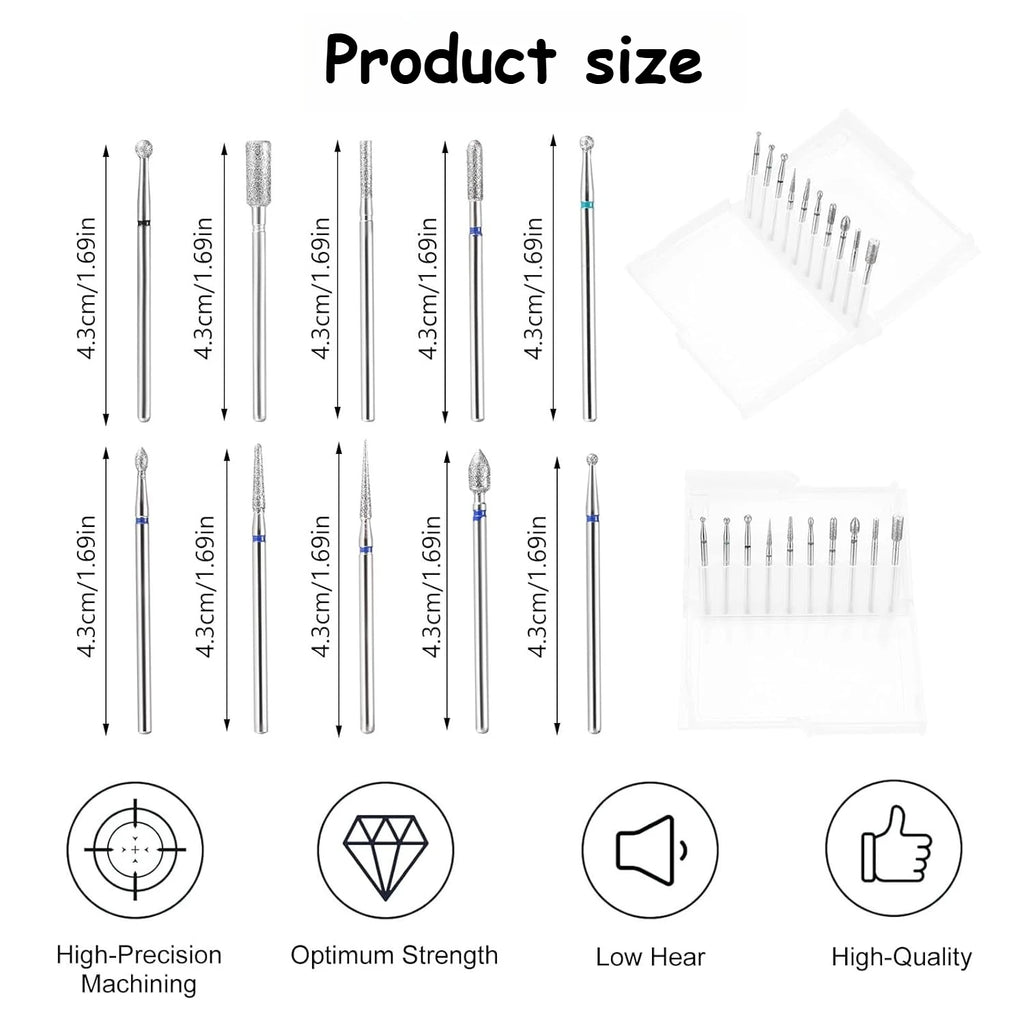 10-Piece Tungsten Carbide Nail Drill Bit Set for E-File Nail Drill Bit Set Nixie