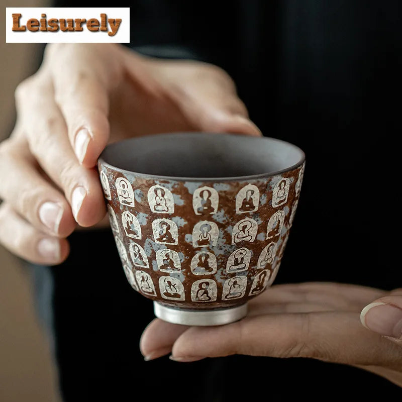 100ml Handmade Gilded Silver Chinese Tea Cup | Dunhuang Buddha