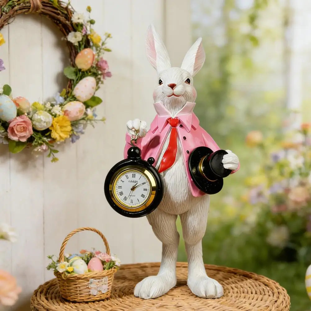 Gentleman Bunny Figurine Pocket Watch Clock – Easter Decor Decorative Figurine Clock Nixie