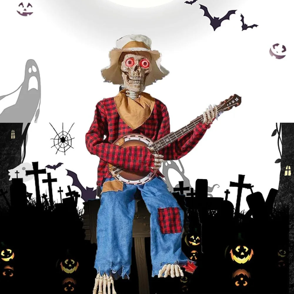 Dueling Banjo Skeletons Glowing Halloween Figurine Decor Halloween Skeleton Figurine Nixie