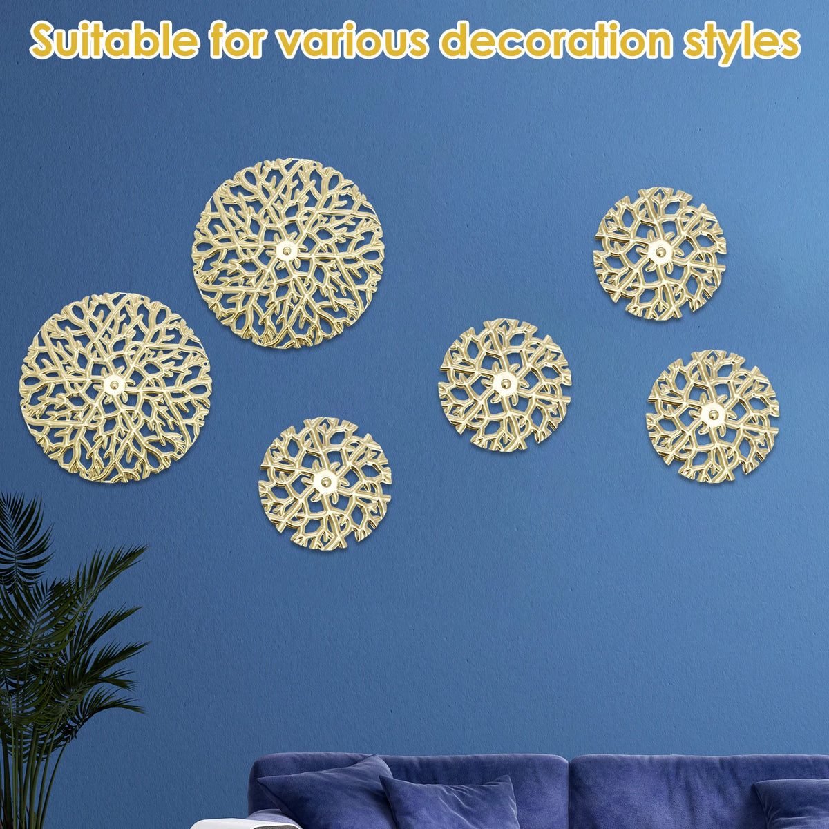 6-Piece Gold Metal Hollow Branch Wall Sculptures Set