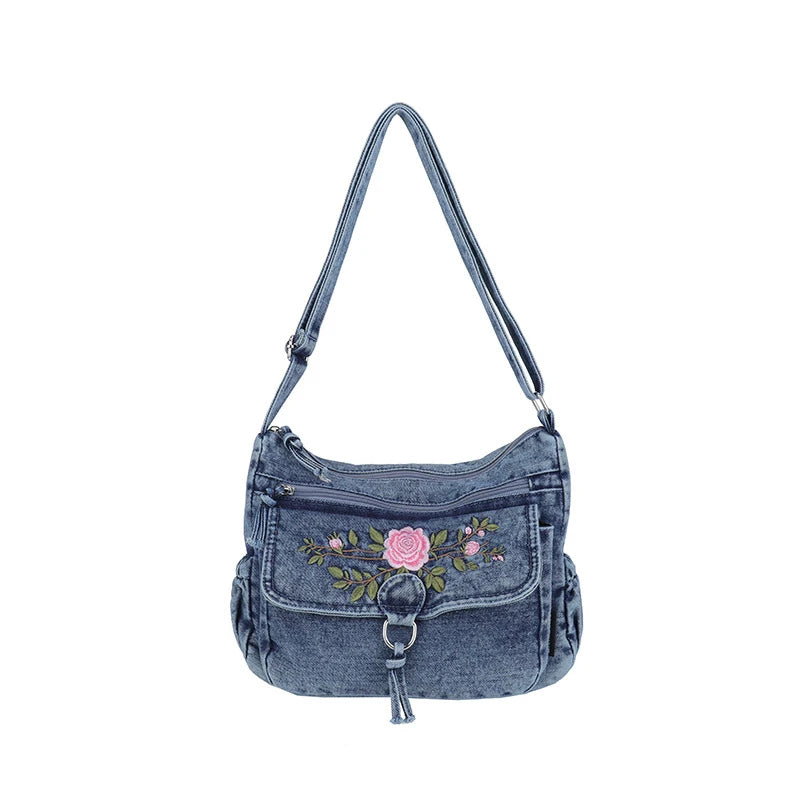 Embroidered Denim Crossbody Bag | Multi-Layer Shoulder Bag Crossbody Shoulder Bag Nixie