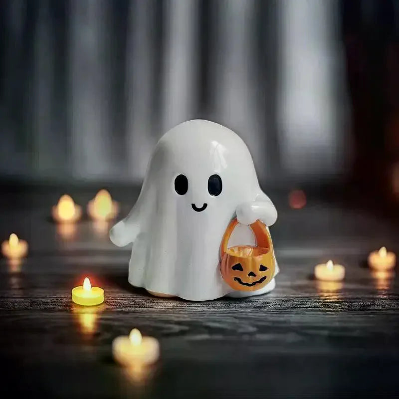 Halloween Ghost Holding Pumpkin Resin Figurine Desk Decor Halloween Figurine Nixie