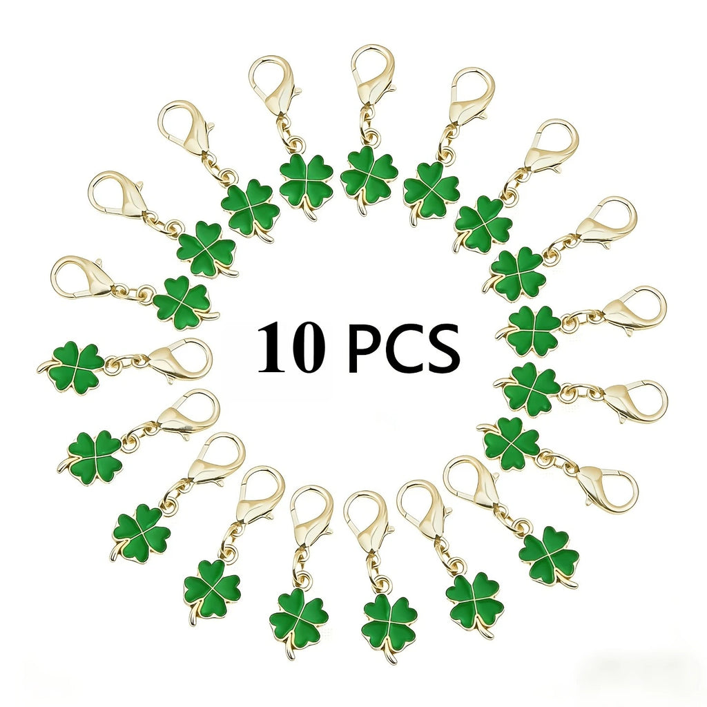 10Pcs Green Clover Keychain Set – Gift for Friends & Family