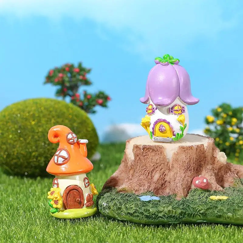 4Pcs Mini Fairytale Castle Resin Figurines – Micro Landscape Decor Resin Miniature Figurines Nixie
