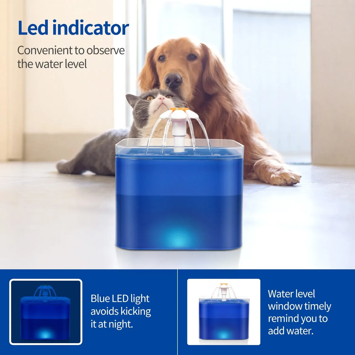 2L Automatic Cat Water Fountain with LED Light & Filter Pet Water Fountain Nixie