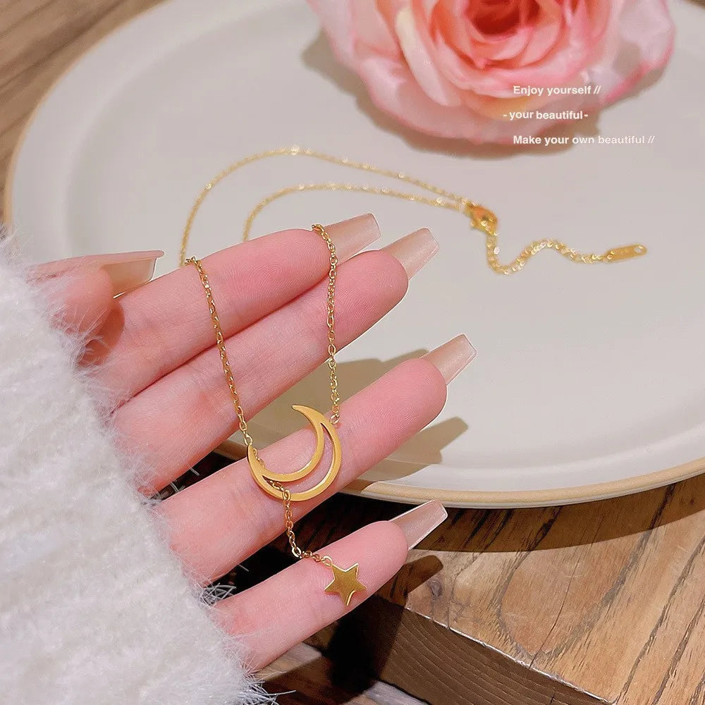 Star Moon Stainless Steel Choker Necklace | Minimalist Choker Necklace Nixie