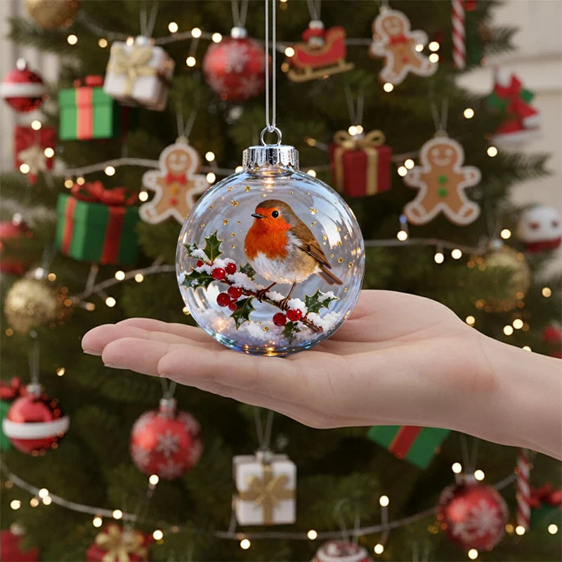 3D Hummingbird Christmas Ball Ornament – Clear Shatter-Resistant Christmas Tree Ornament Nixie