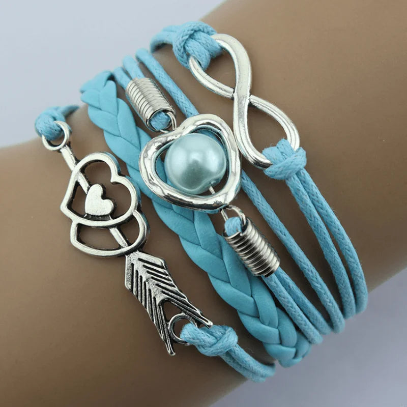 Retro Multilayer Leather & Pearl Cupid Charm Bracelet