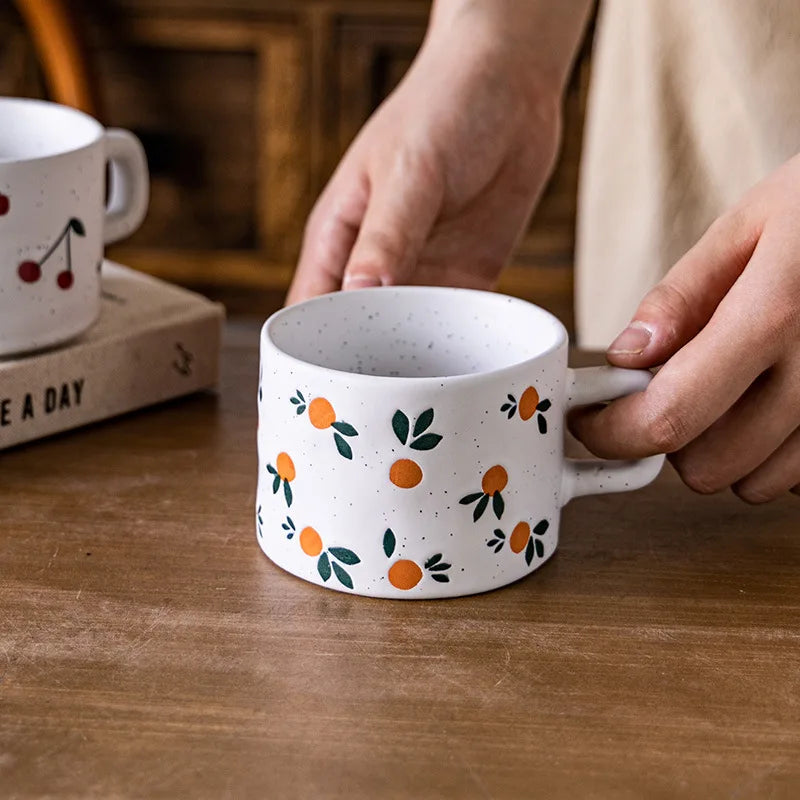 Retro Ceramic Coffee Cup Hand-Painted Floral Embossed 250ml