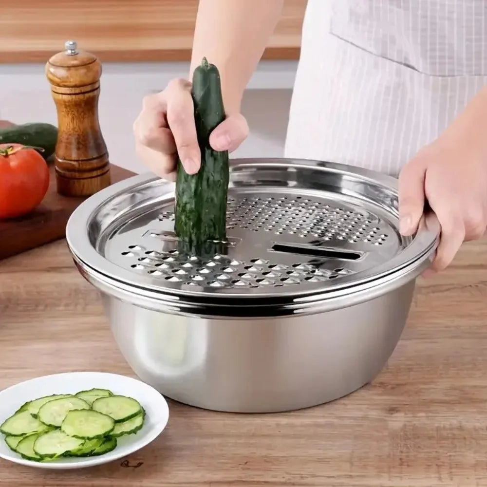 3-Piece Stainless Steel Colander Grater & Salad Bowl Set Kitchen Grater Set Nixie