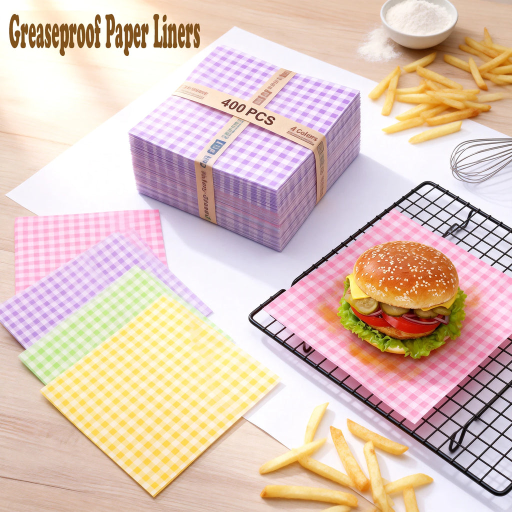 400Pcs Greaseproof Wax Paper Sheets – 4 Colors Food Liners Food Wrapping Paper Nixie