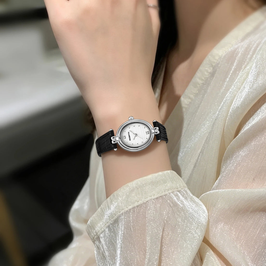 REBIRTH Women's Quartz Watch – Elegant Leather Band, Alloy Case Women's Quartz Watch Nixie