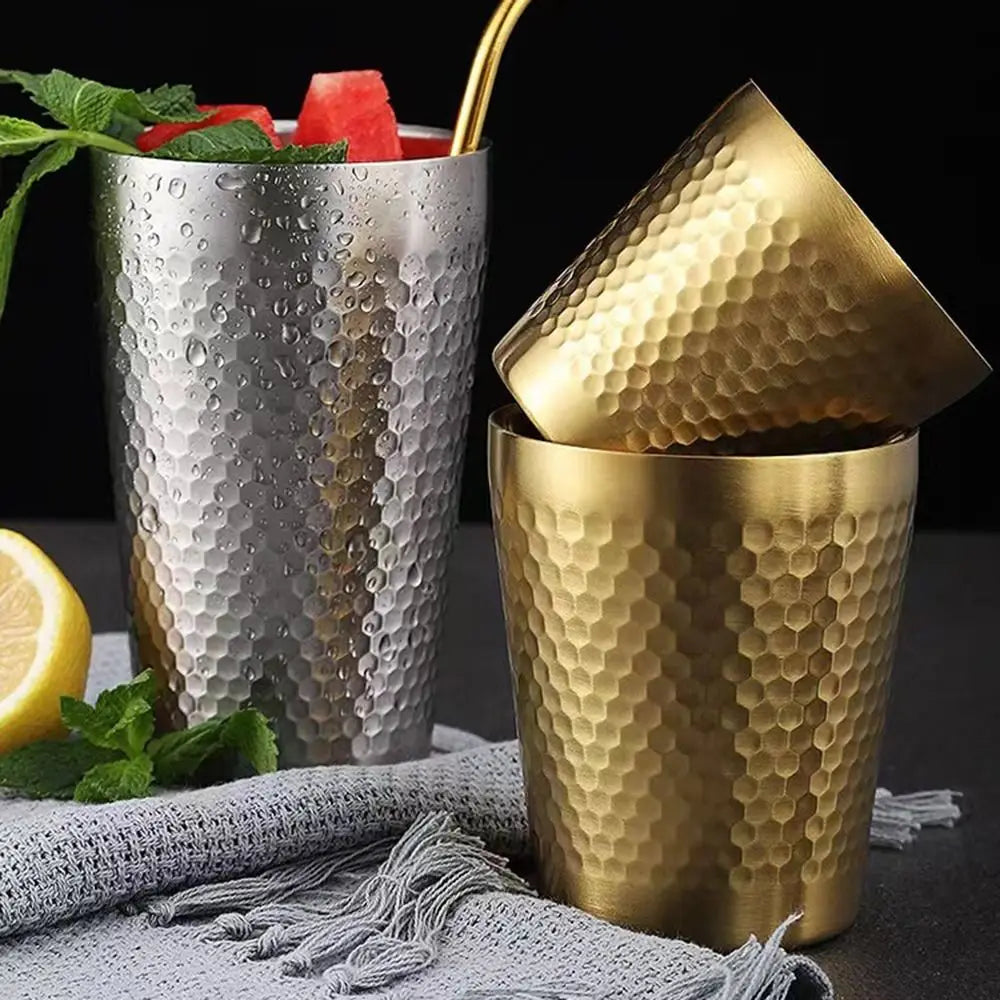 Double-Wall Stainless Steel Beer Cups – Hammered Texture Mugs Insulated Beer Mug Nixie