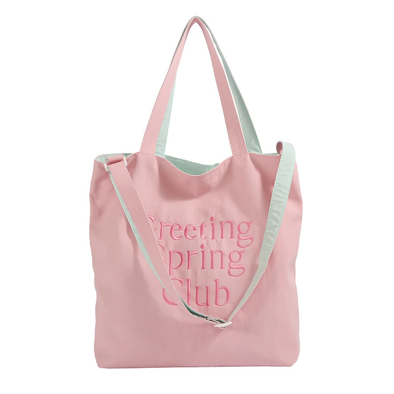 Korean Nylon Double-Sided Tote Bag | Letter Embroidery