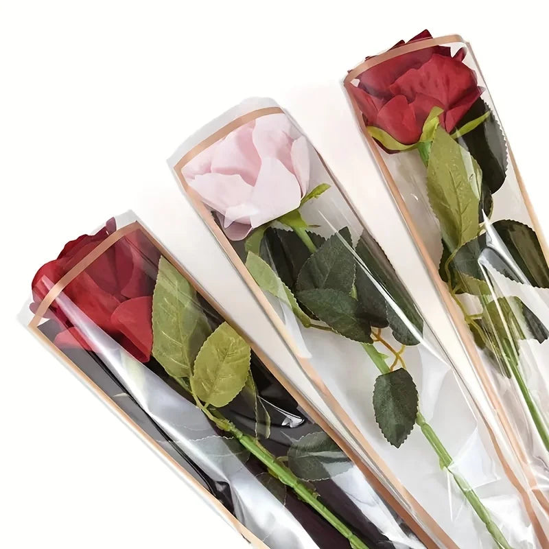 50pcs Transparent Rose Flower Packaging Bags – Single Stem Wrap Floral Packaging Bags Nixie