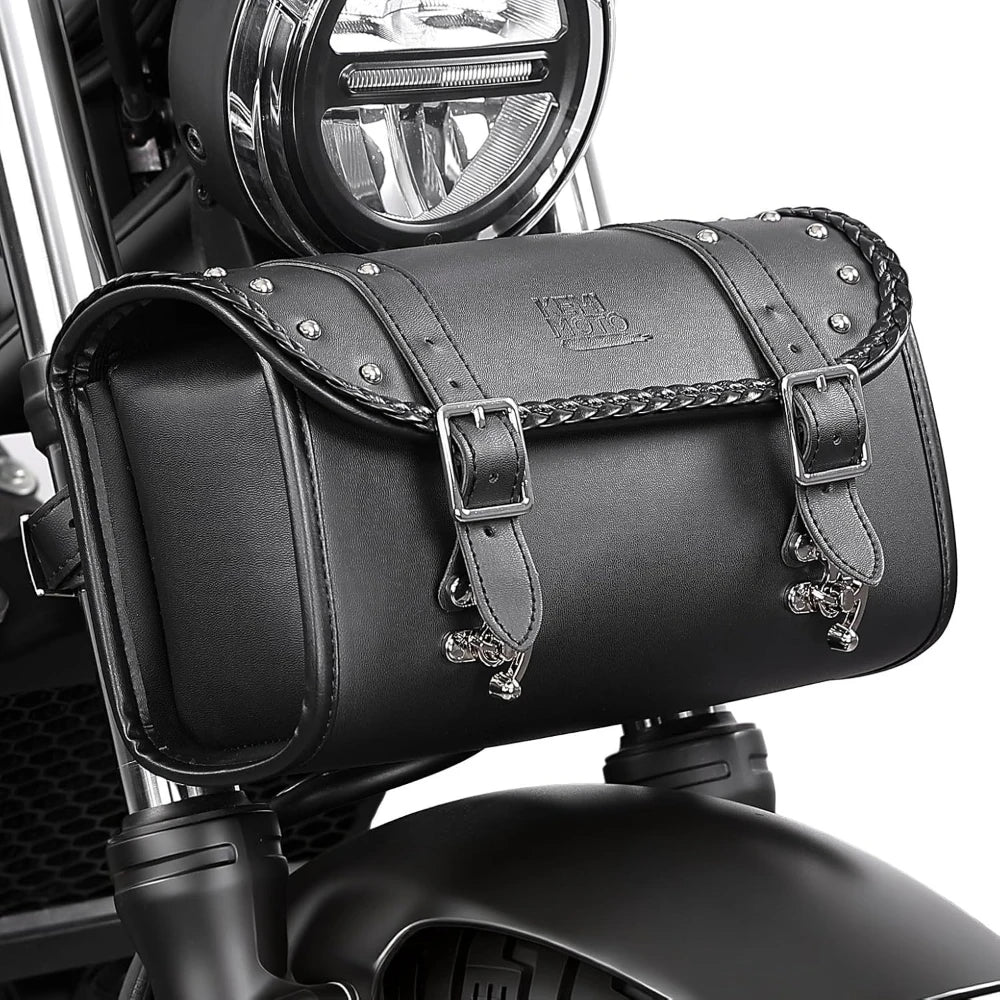Motorcycle Fork Bag 4-5L PU Leather Waterproof Saddlebag Motorcycle Saddlebag Nixie Black