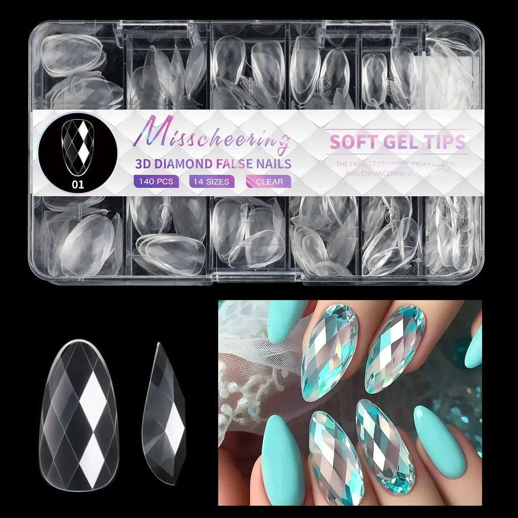 3D Diamond Almond Ballet Press On Nails – Long False Nails Set Press On Nails Nixie