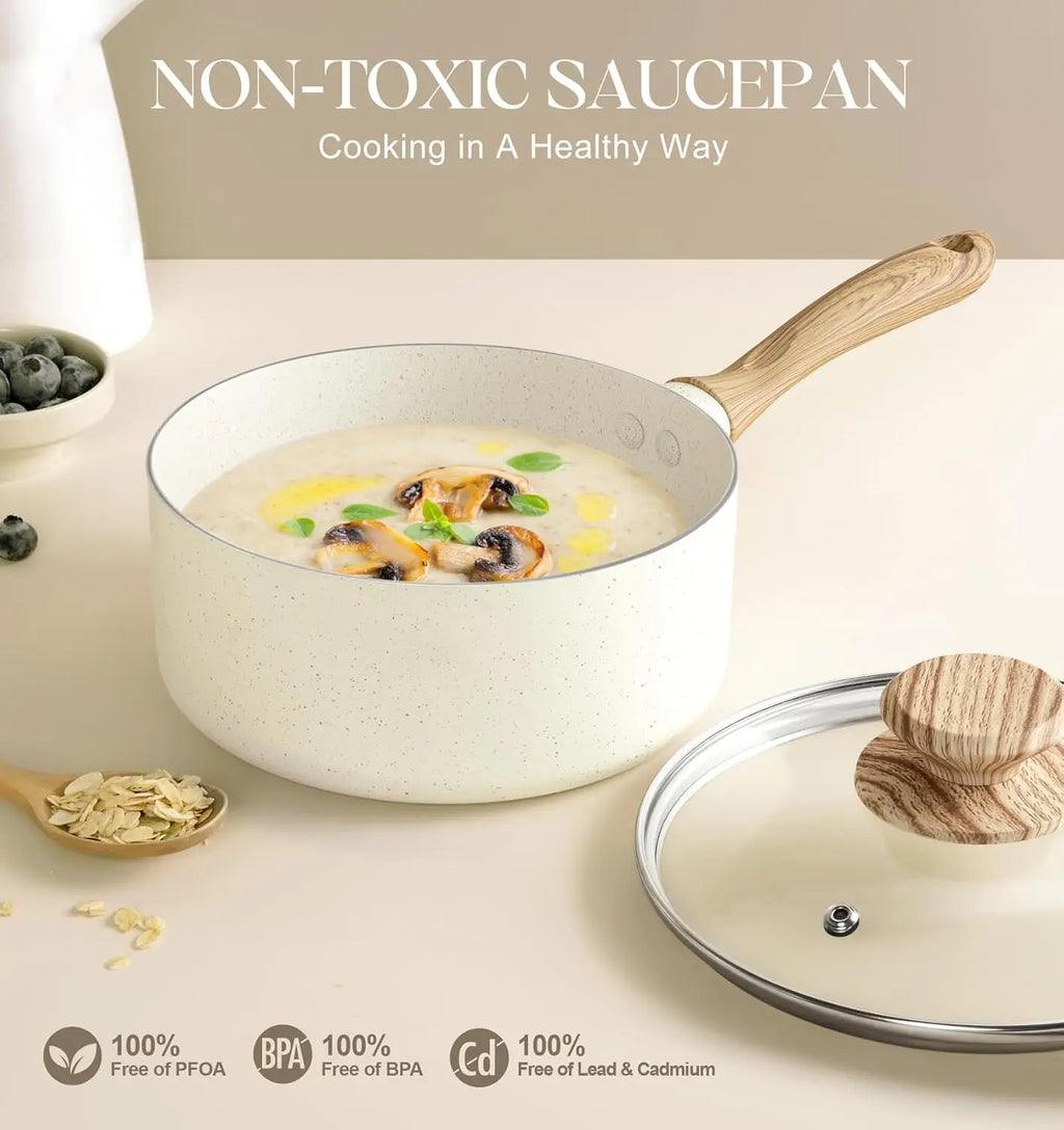 MICHELANGELO 3-Piece Granite Non-Stick Saucepan Set with Lids