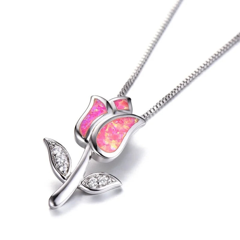 Rose Flower Pendant Necklace for Women – Pink Copper Alloy Pendant Necklace Nixie