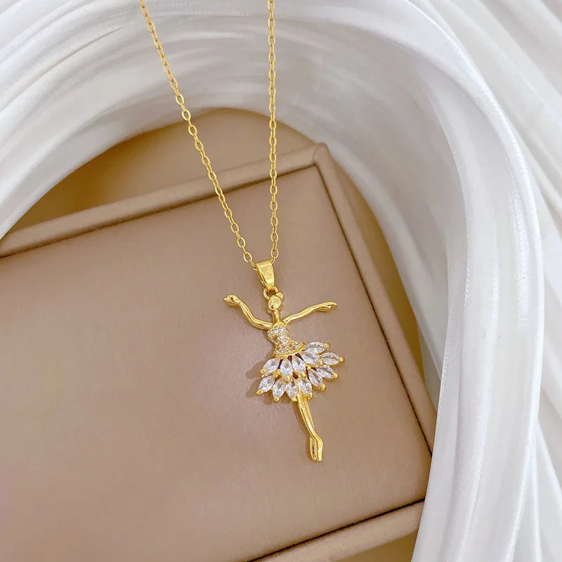 Ballet Dancer Pendant Necklace – Gold Clavicle Chain for Women Pendant Necklace Nixie