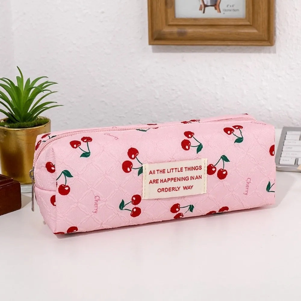 Korean Cherry Print Pencil Case – Large Capacity Pen Bag Pencil Case Nixie Pink