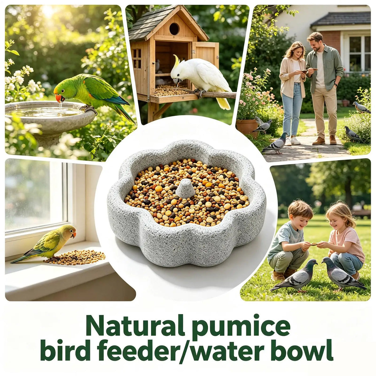Pumice Bird Feeder Bowl – Flower Shape, Splash-Proof
