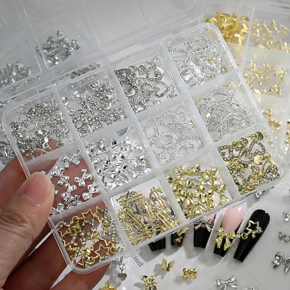120pcs 3D Gold Bow Butterfly Metal Nail Charms | Nail Art Jewelry Nail Art Charms Nixie