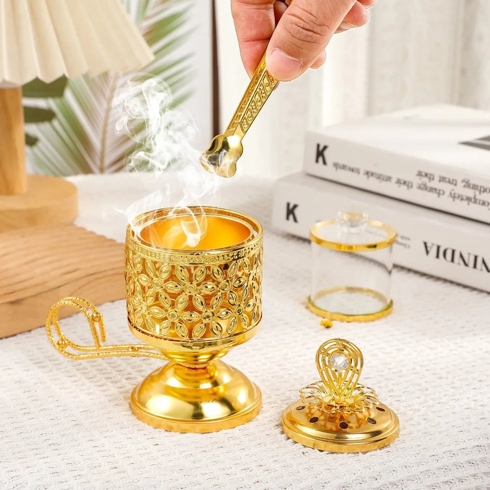 Arabic Handheld Metal Incense Burner Gold Aromatherapy Stove Incense Burner Nixie
