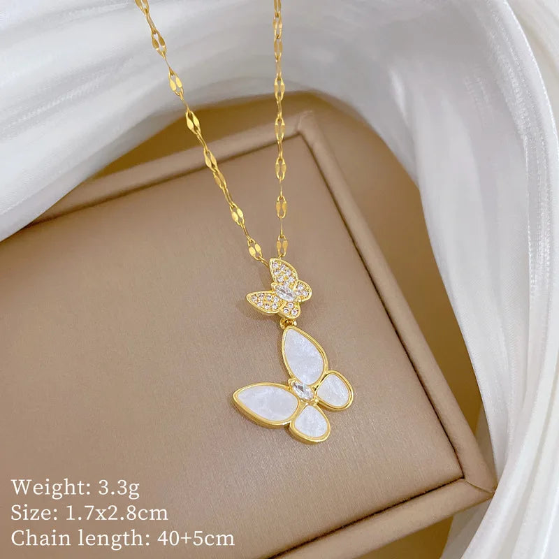 Butterfly Pendant Choker Necklace | Gold Stainless Steel Pendant Choker Necklace Nixie XL2606-435