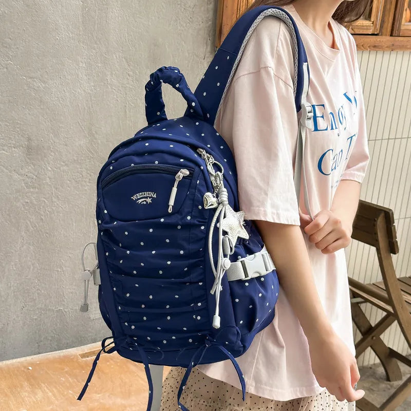 Nixie Polka Dot Backpack – Trendy Women's Canvas School Bag Women's Backpack Nixie