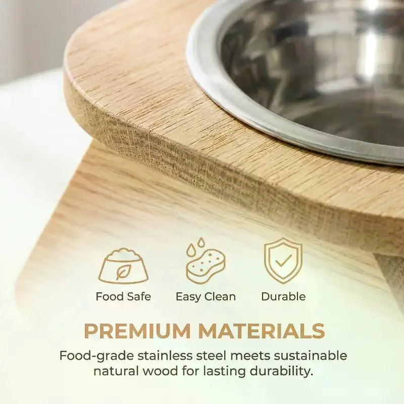 Elevated Cat Bowls 15° Tilted Raised Feeder with Wooden Stand Raised Pet Feeder Nixie
