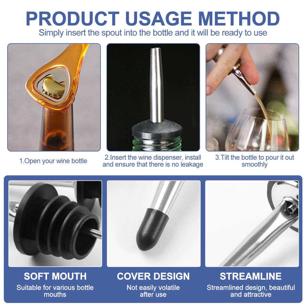 12-Pack Stainless Steel Bottle Pourers with Caps | Bar & Kitchen Bottle Pour Spouts Nixie