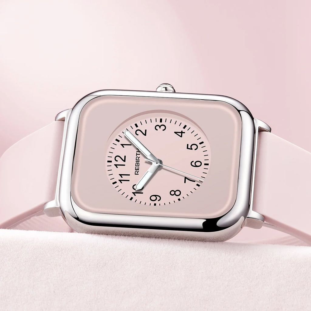REBIRTH Retro Square Quartz Watch – Silicone Band, 3 Bar Quartz Wristwatch Nixie