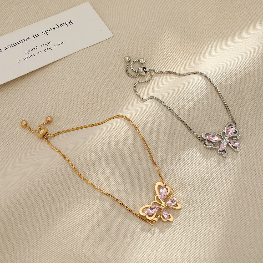 Pink Crystal Hollow Butterfly Bracelet | Women's Fashion Fashion Bracelet Nixie