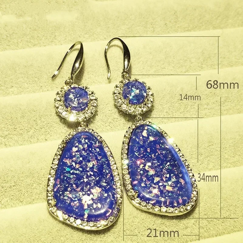 Water Drop Simulated Opal Dangle Earrings – Blue Crystal Dangle Earrings Nixie
