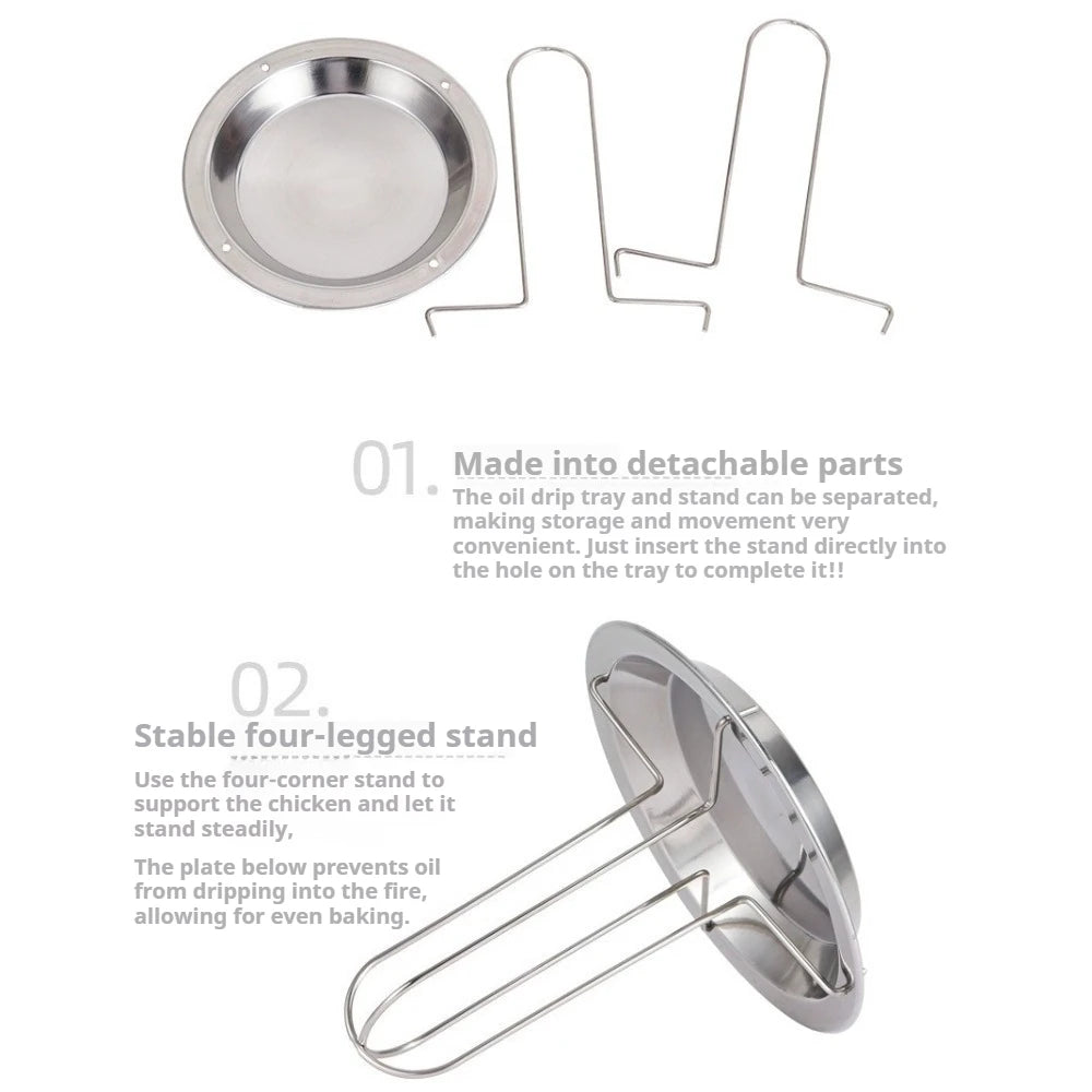 Stainless Steel Vertical Chicken Roaster Stand with Drip Tray Chicken Roaster Stand Nixie