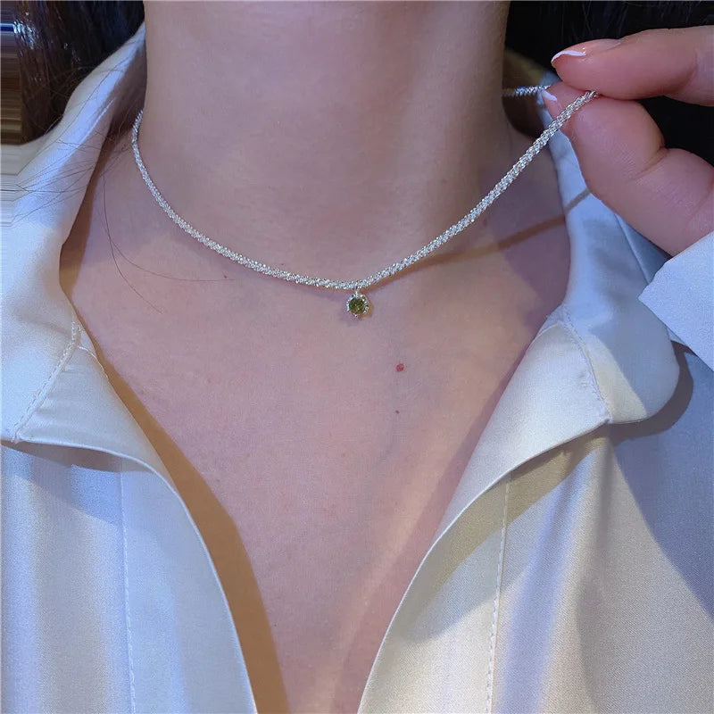 Green Diamond Sparkling Starlight Necklace – Elegant Collarbone Chain Pendant Necklace Nixie