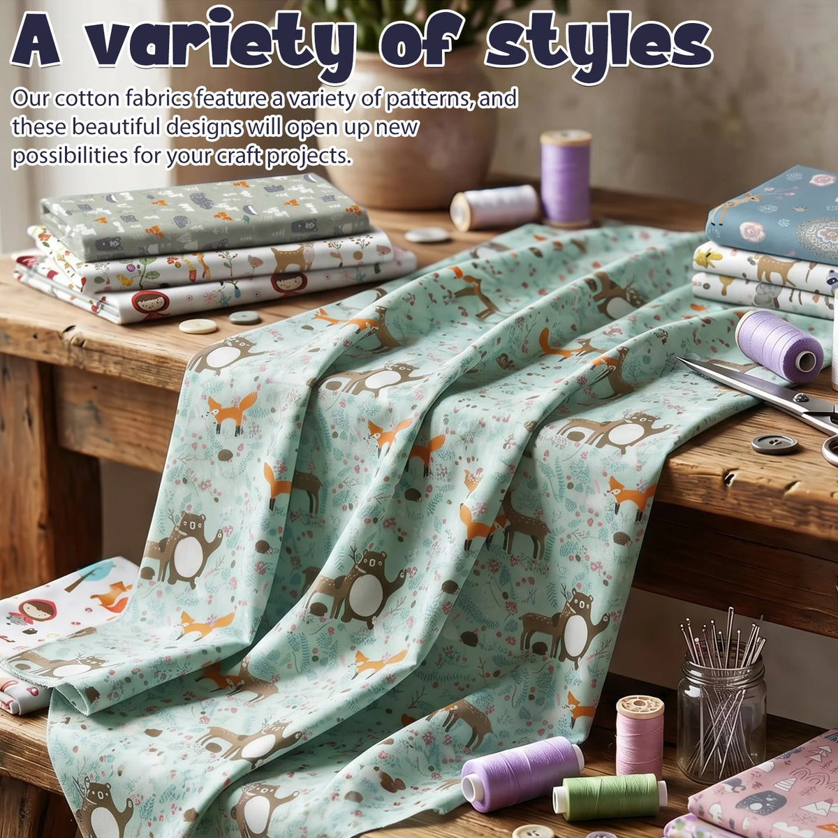 Printed Cotton Quilting Fabric Set – 8 Pre-Cut 50×50cm Squares