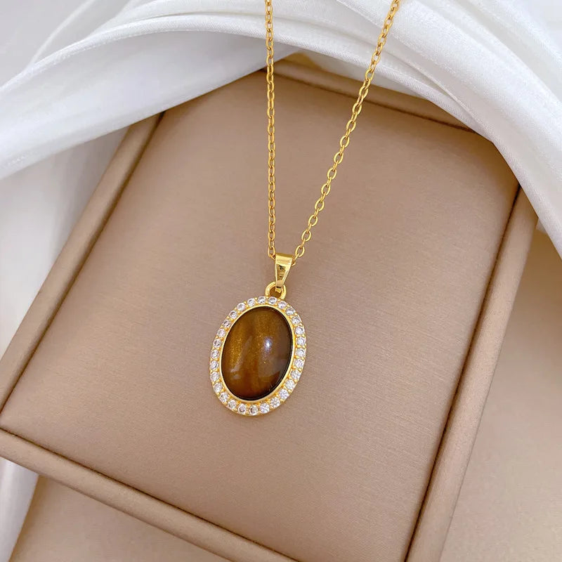 Egg-Shaped Zirconia Choker Necklace | Gold Stainless Steel Pendant Choker Necklace Nixie
