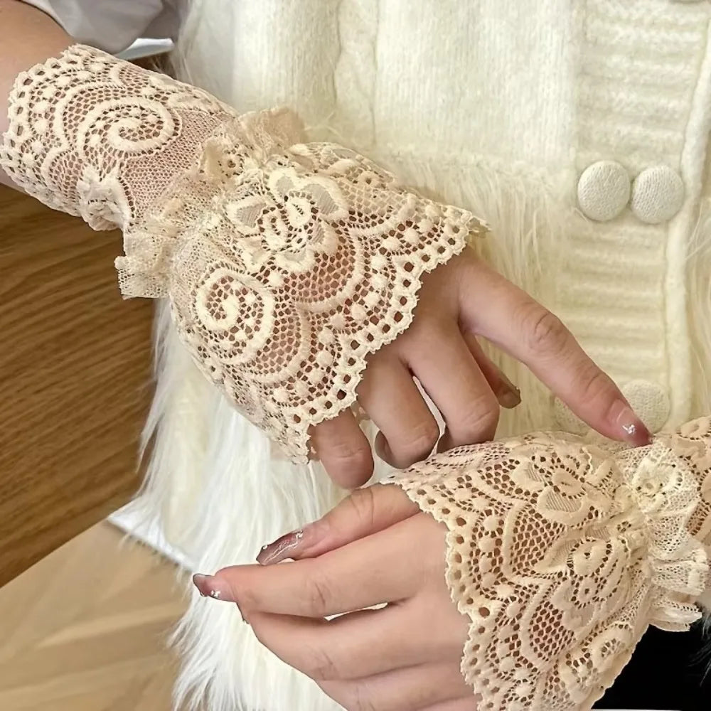 Detachable Lace Wrist Cuffs – Elegant False Sleeve Cuffs Lace Wrist Cuffs Nixie Beige
