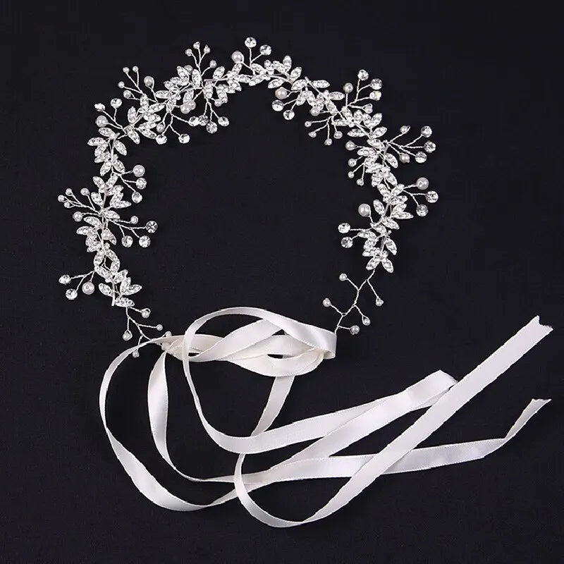 Silver-Plated Crystal Bridal Hair Band – Handmade Wedding Garland