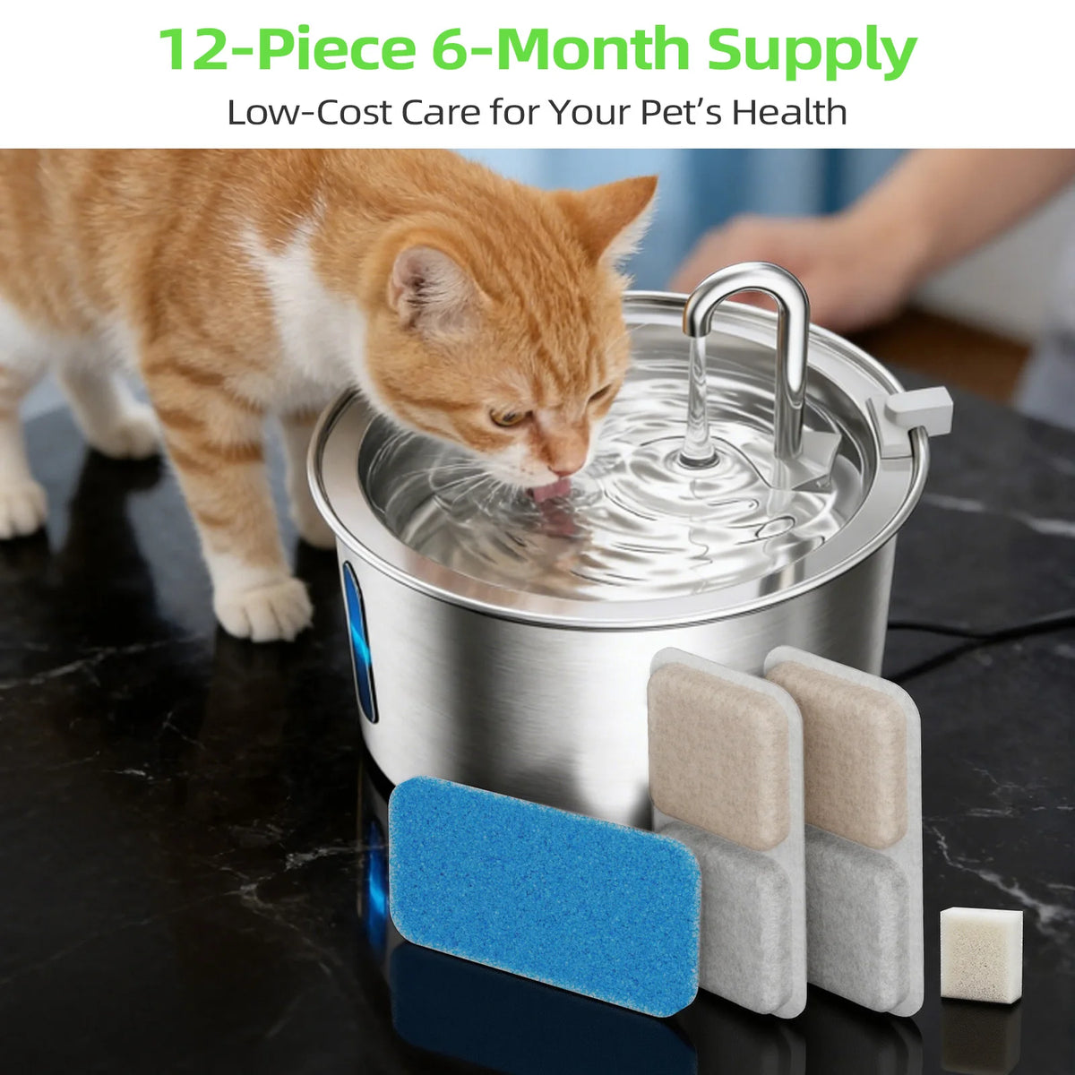 Oneisall 2.2L Cat Fountain Replacement Filters & Sponge Set Pet Fountain Filter Nixie