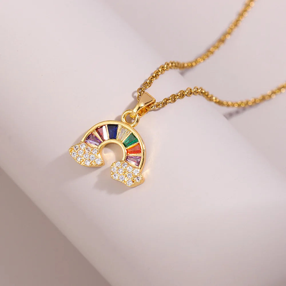 Rainbow Cloud Pendant Necklace – Minimalist Stainless Steel Pendant Necklace Nixie
